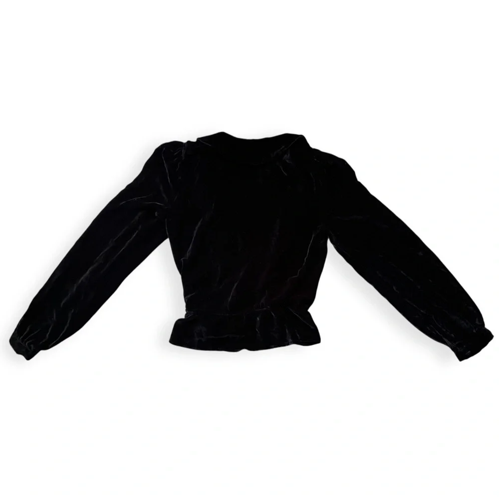 Reformation Silk Blend Black Velvet Wrap Top, size XS - Picture 3 of 9